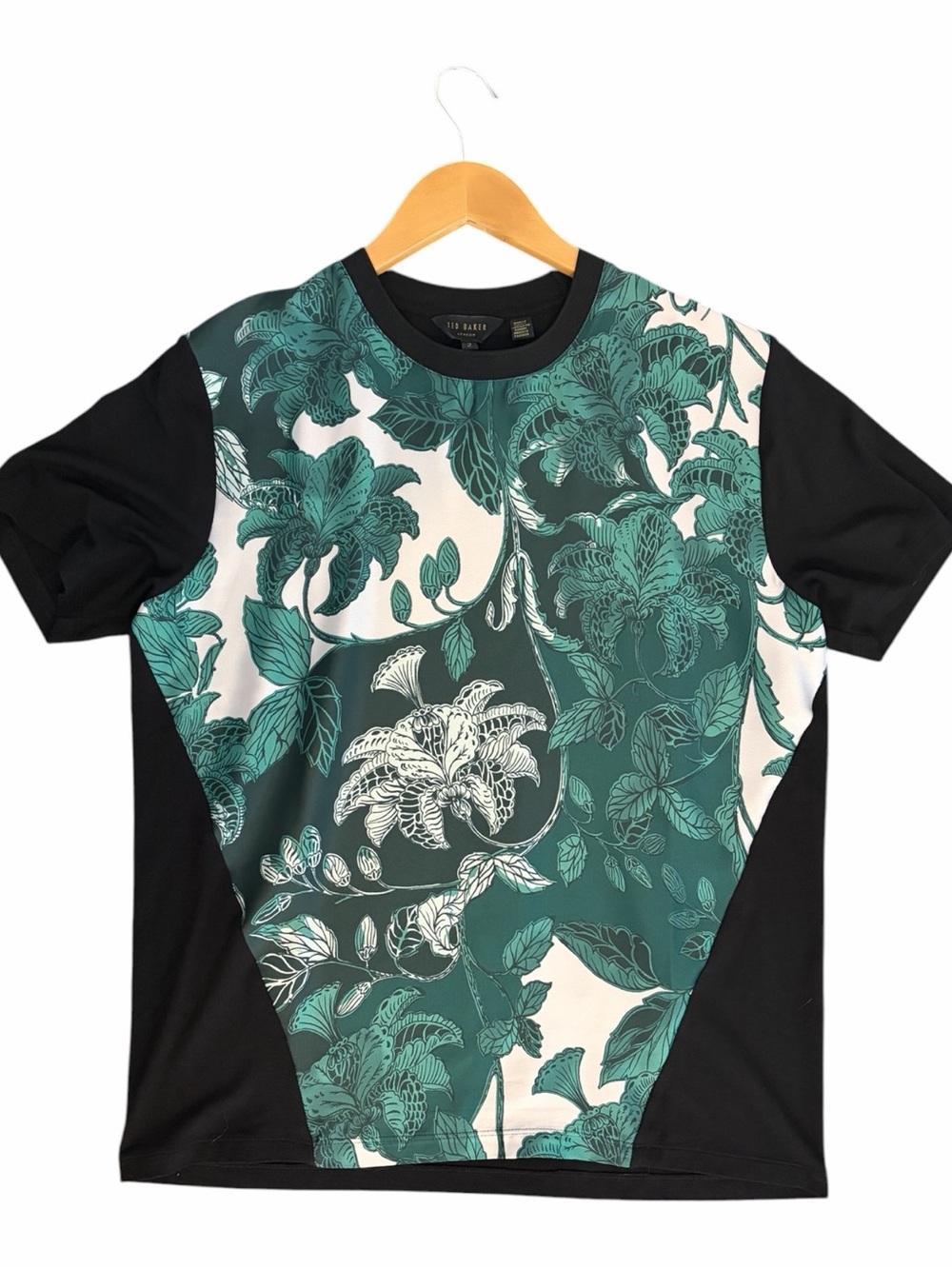 Ted Baker NORLET Green Floral Graphic Contrast Short Sleeve Top Tee Size 2 M